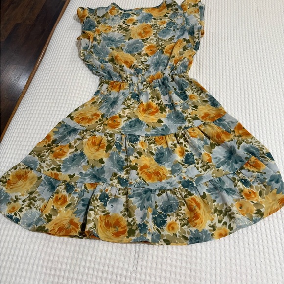 Les Amis Blue and Yellow Flowy Feminine Floral Print Midi Dress - Size M - Picture 5 of 5